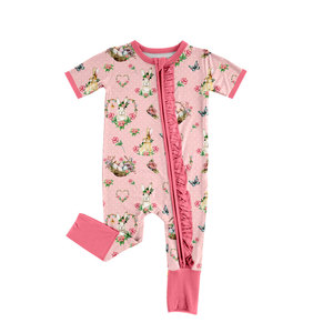 Robe Salopette Rose en Soie Lactée à Imprimé Lapins et Fleurs pour Filles, Vêtement Mignon Nouvelle Mode Printemps, Vente en Gros - Product Image 2