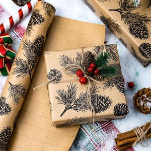 Kraft Christmas Wrapping <b>Paper</b> <b>Roll</b> 17 Inch X 33 Feet Pinecone Pattern Brown Gift <b>Wrap</b> For Holiday Packaging - Product Image 5