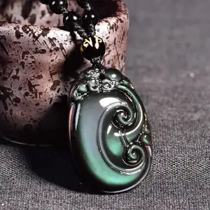 Großhandel neue design natürliche regenbogen obsidian hand geschnitzt kristall kleine ruyi pixiu anhänger