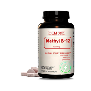 OEM 메틸 B-12 <span class=keywords><strong>1000</strong></span> <span class=keywords><strong>MCG</strong></span> 및 메틸 엽산 400 <span class=keywords><strong>MCG</strong></span>, 추가 강도, 세포 에너지 대사 및 심혈관 건강 - Product Image 1