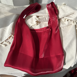 Bolsa de Compras de Organza Transparente Brillante CH con Logotipo Personalizado, Bolsa de Mano de Organza para Mujer, Linda Bolsa de Mano de Tela de Poliéster Transparente - Product Image 3