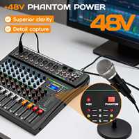 Console de mixage professionnelle XTUGA CT6/8 à 8 canaux en métal avec enregistrement USB, effets intégrés, égaliseur 3 bandes, Bluetooth, prise en charge du karaoké