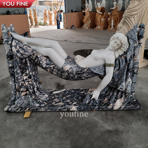 Escultura de mármol tallado a mano para jardín al aire libre, escultura de mujer desnuda tumbada - Product Image 4