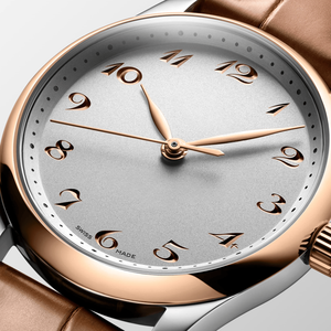 Montre mécanique automatique bicolore avec chiffres arabes, bracelet en cuir véritable, verre saphir, Longinesing - Product Image 3