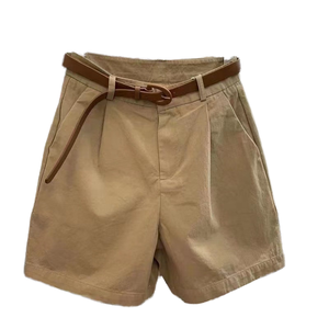 Shorts cargo en toile tissée écologiques pour femmes avec ceinture, taille haute, coupe ample, mi-longueur, décontracté, été, teinture unie - Product Image 1