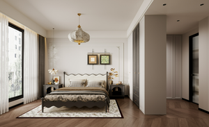 Visualisation 3D d'une villa classique française haute définition - Schéma de décoration élégant, projet de salon et de chambre à coucher de villa - Product Image 4