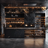 Meubles de cuisine laqués de luxe modernes sur mesure avec rangement intégré pour appareils électroménagers et îlot central, options de finition disponibles