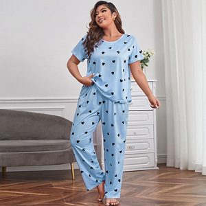 European and American Super Plus Size Women's Pajamas Loose Short Sleeve Love Suit Home Wear <strong>Pyjamas</strong> Sleepwear Sets - Product Image 2