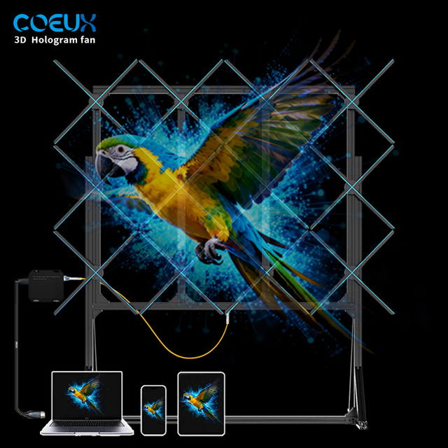 All-in-One 65cm 3D Hologram Fan with Live Video Input Customizable Holographic Splicing Display Metal Portable for Indoor Use