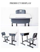 Ensemble bureau et chaise réglables en hauteur à colonne unique pour salle de classe, durable, prix de gros, pour élèves du collège