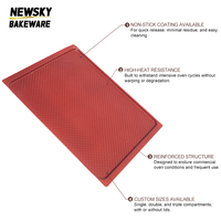 Loyang Panggang Datar Bergelombang Merah Aluminium 500X340X10mm Tebal 1.2mm Bentuk U Anti Lengket NEWSKY BAKEWARE Ramah Lingkungan