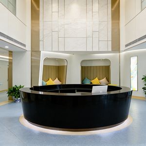 CR012 Luxury Organic Shaped FRP Front Desk Backlit Accents Office Reception <b>Table</b> for Spa Retail Checkout Counter - Product Image 5