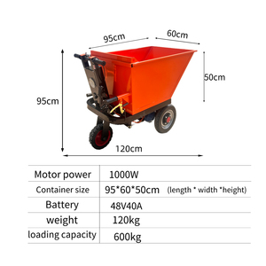 Transportador de construcción de tres ruedas naranja y negro, impulsado a mano, usado para el transporte de ladrillos y abono, alimentación eléctrica. - Product Image 2