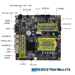 เมนบอร์ดขนาดเล็ก ITX แบบบาง H110ใหม่รองรับ <span class=keywords><strong>Intel</strong></span> Core 6th-9th เจนเนอเรชัน LGA1151 2X DDR3แรม SATA3.0 M.2มาเธอร์บอร์ด H110 ITX - Product Image 4