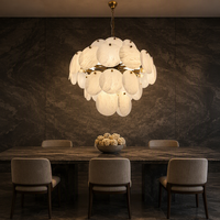 Lustre moderne en forme de disque rond style albâtre, avec pierres superposées dorées, pour salon, salle à manger, villa, hôtel, décoration