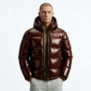 Chaquetas acolchadas unisex marrones brillantes, chaquetas impermeables y resistentes al viento para hombre, chaquetas de plumón, últimas chaquetas acolchadas gruesas, opción de logotipo personalizado. - Product Image 1