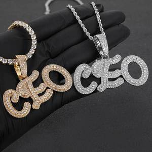 Hip Hop Iced Out T Square Zircon Diamond Twist Chain Personality Custom Name <strong>Cursive</strong> <strong>Alphabetic</strong> Letter Pendant Necklace