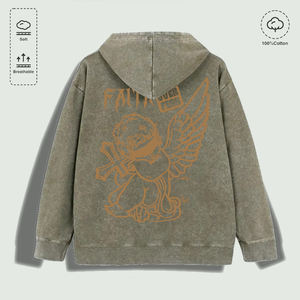 Sudadera con Capucha 100% Algodón Lavado con Estampado Gráfico de Cruz de Ángel 'Fe sobre el Miedo', Varios Colores - Product Image 4