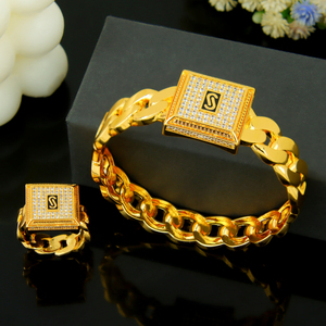 Ensemble de bracelets Hip Hop Monaco en zircone plaqué or 21 carats, bijoux punk tendance, bracelet et bague pour femme, idéal pour les événements et les soirées - Product Image 3