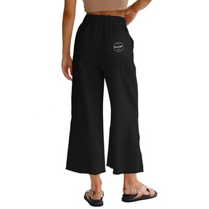 Pantalones cargo largos de mujer divididos en el sitio inferior ancho de color sólido de cáñamo pantalones personalizados de alta calidad nueva tendencia al por mayor - Product Image 4