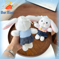 Porte-clés en peluche lapin cerise Kawaii de 4 pouces, mini animal en peluche, breloque de sac, jouets en peluche avec sangle en silicone, en stock