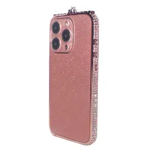 iPhone 15 Pro Max 11 12 13 14 Plus钻石金属珠光框架外壳带背板的豪华保险杠