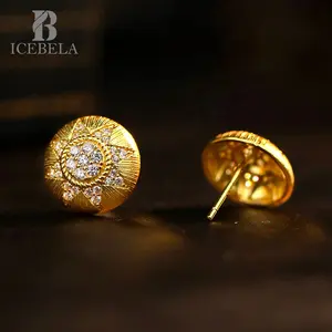 ICEBELA 925 Sterling Silver Luxury Jewelry Women Cubic Zirconia Stud Earrings Gold Plated 8 Pointed Star Earrings For Girls