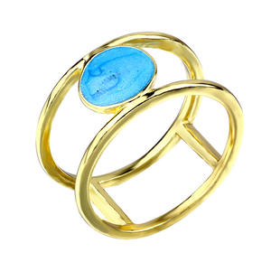 Simple Gold Double <b>Ring</b> With <b>Turquoise</b> Inlay Geometric Design For Gift Jewelry - Product Image 1
