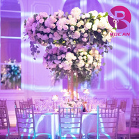 Vase en or de pièce maîtresse de fleur rouge pour le vase à fleur de piédestal de pièce maîtresse grand de table de mariage