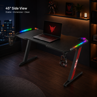 Bureau de jeu moderne noir avec éclairage RGB, réglable, personnalisé, grand format, ergonomique, économique, avec LED