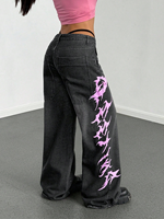 Nouveau jean baggy pour femme, taille basse, imprimé, style Y2K Hip-Hop, coupe large et droite