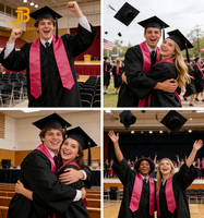 Toge de remise de diplôme universitaire pour adulte, noir mat, avec toque de remise de diplôme et pompon, et étole rose bonbon 2026, pour les diplômés des universités et des écoles.