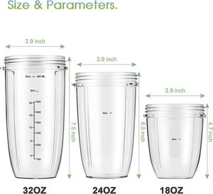 Vasos de Repuesto para Licuadora Nutrbullet, Paquete de 2 Vasos de 32 oz con Tapa Abatible y Juntas de Goma, Compatibles con Licuadoras de 600W y 900W - Product Image 4