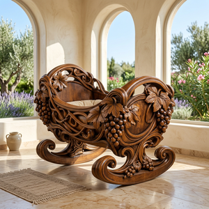Berceau à bascule en bois sculpté artisanal pour bébé, design en vigne de vigne, style victorien, mobilier de chambre d'enfant, Maharashtra, INDIE - Product Image 2