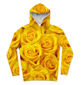 Fitspi toptan özel baskı sarı güller yüksek kalite 3d süblimasyon baskı Hoody Hoodie artı boyutu 5xl 6xl