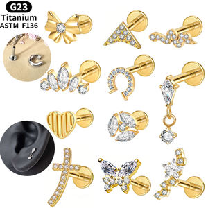 瑞謹ジュエリー ASTM F136 チタン合金スタッドピアス ゴールド レディースピアス 内ネジ ジルコンピアス - Product Image 1