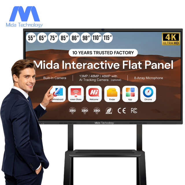 MIDA 55 65 75 85 86 98 110 Inch Pen Finger Touch Interactive Flat Panel 4K LCD Digital Interactive Smart Boards for Meeting Room