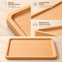 Plateau en bois de hêtre avec panneau central encastré pour servir le petit-déjeuner, le thé, le café, les collations, pour la décoration et l'exposition dans les restaurants, les hôtels et à la maison