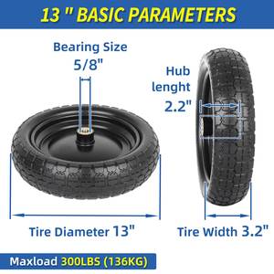 Nouveau 13 "PU mousse caoutchouc plat roue solide brouette Gorilla Wagon chariot roue 5/<span class=keywords><strong>8</strong></span>" essieu alésage trou 2.2 "moyeu décalé 100kg de charge - Product Image 3