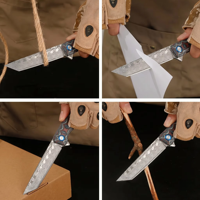 Couteau pliant Fanstoon New Two-Tone G10 Handle, outil tactique en acier Damas pour le camping, la survie et la chasse.