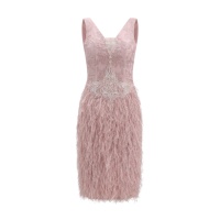 Robe de soirée pour femmes en plumes de sirène rose nude, vente chaude, pour les fêtes et les événements de bal, robes pour femmes