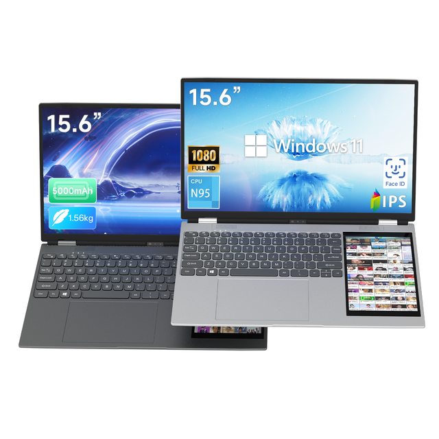 New Intel 15.6" +7" Dual Screen Business Laptop Windows 11 IPS Panel Facial SSD Storage 4-Core 1.7GHz High-Performance English