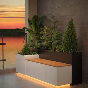 Bac à fleurs extérieur personnalisé en métal avec rangement, idéal pour <span class=keywords><strong>terrasse</strong></span>, patio, balcon, et comme ensemble <span class=keywords><strong>de</strong></span> sièges avec banc et séparateur. - Product Image 5