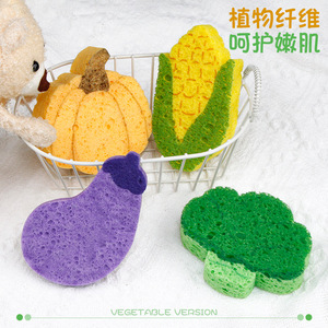 Esponja de baño de pulpa de madera natural con forma de vegetal para el cuidado suave de la piel del bebé de 0 a 12 meses, uso multifuncional en cocina y baño - Product Image 2