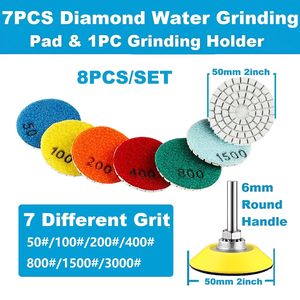 Disque de ponçage diamanté à eau de 2 pouces (50 mm), grain 7, 50 # -3000 #   Disques de ponçage humides avec support de fixation à crochet <span class=keywords><strong>pour</strong></span> petite poignée de 6 mm - Product Image 2