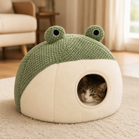 Tempat Tidur Hewan Peliharaan Bentuk Katak, Sarang Tidur Semi Tertutup, Bantal Gua Kucing yang Bernapas untuk Anjing Kecil, Dapat Digunakan di Dalam Ruangan untuk Semua Musim