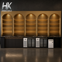 Comptoir de bar moderne à panneaux rainurés, design personnalisé, armoire de rangement en marbre, casier à vin arqué LED, durable, facile à nettoyer