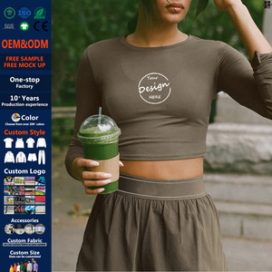 Custom <strong>Long</strong> Sleeve Cropped <strong>t</strong> <strong>Shirt</strong> <strong>Ladies</strong> Fashion Cotton Spandex Crop Girl Tee <strong>Shirt</strong> Printing Plain White Women Crop Top <strong>Shirt</strong> - Product Image 1
