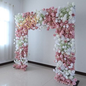 J-168 Arco Cuadrado de Flores de Seda Rosa y Blanca Románticas para Decoración de Bodas, Arco Floral Artificial para Escenario de Boda - Product Image 3