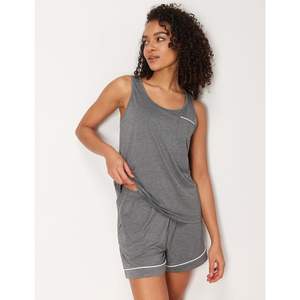 Ensemble de pyjama pour femmes en viscose de bambou personnalisé, débardeur sans manches avec short, vêtements de détente d'été gris - Product Image 5